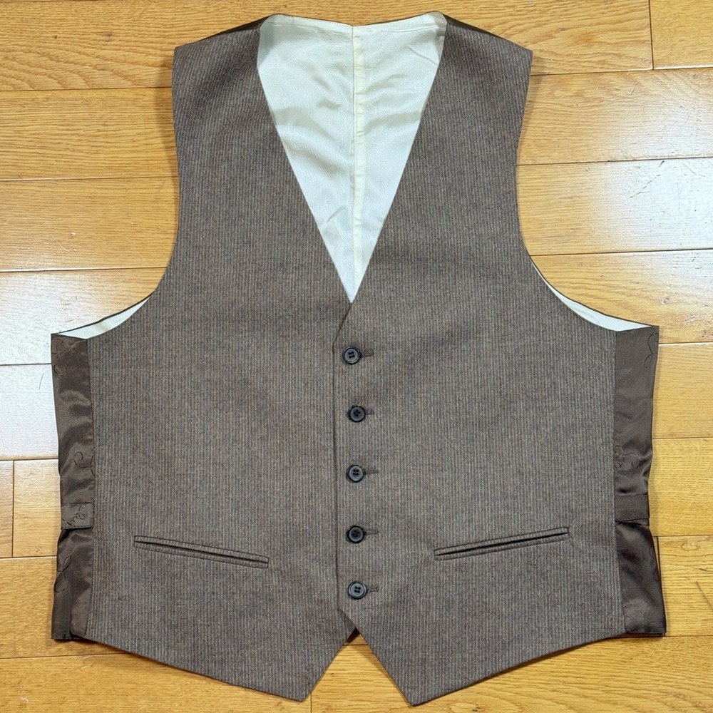 Vintage GIVENCHY Brown Pinstripe Suit‎ Vest Waistcoat